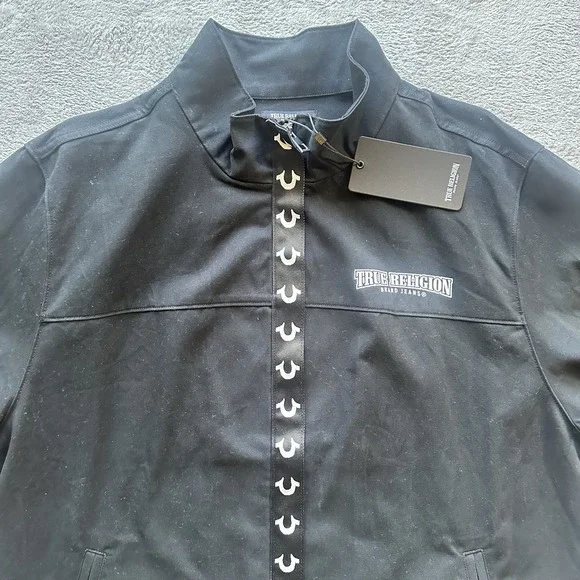 NWT True Religion Jacket Mens L Black Zip Up‎ Buddha Back Logo Streetwear Y2K